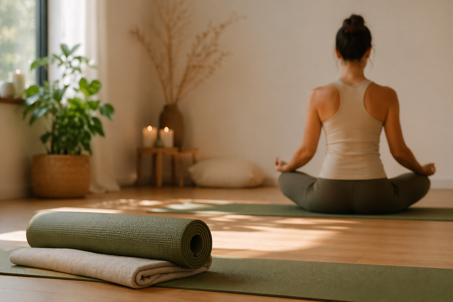 Ruhige Yogaszene für Anfänger in einem Yogastudio in Merzig